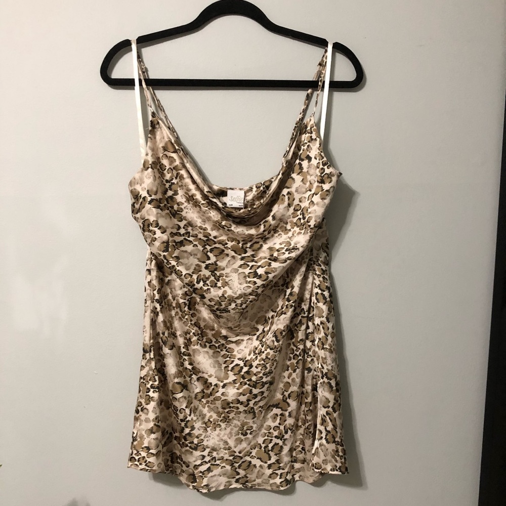 NWT Champagne Leopard Print Neck Mini Slip Dress - Picture 6 of 6